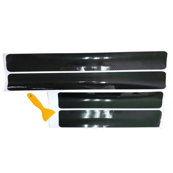 4pcs 5D Carbon Fiber Look Car Door Plate Sill Scuff Cover Panel Protector Pad