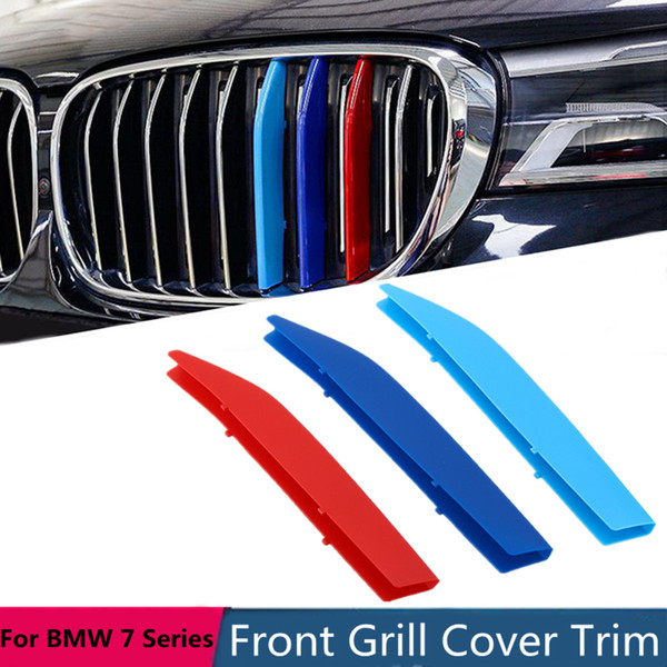 3pcs Grille Trim Strip Cover Sticker for BMW 7 Series G11 G12 2016 2017 2018 3D M-color Car Front Racing Grill Decoration