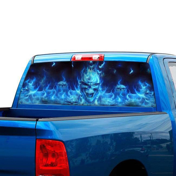 Car Sticker Flaming Skull Rear Window Graphic Decal Sticker Car Truck SUV Van Stickers