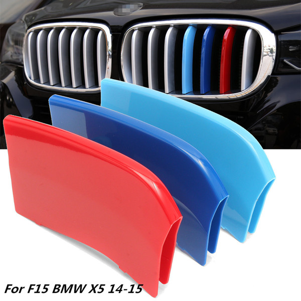 3pcs Auto Grille Cover Trim Sticker 3D Car Front Bumper Grill Trim Sport Strips Cover Stickers for BMW X5 F15 2014 2015