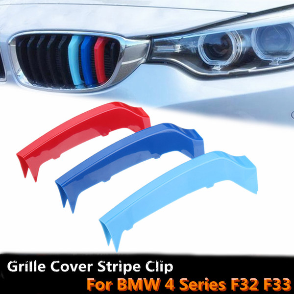 3Pcs Tri-Color 9 Grilles Car Front Grille Cover Trim Strip Grille Sticker for BMW 4 Series F32 F33 2014 2015 2016 2017