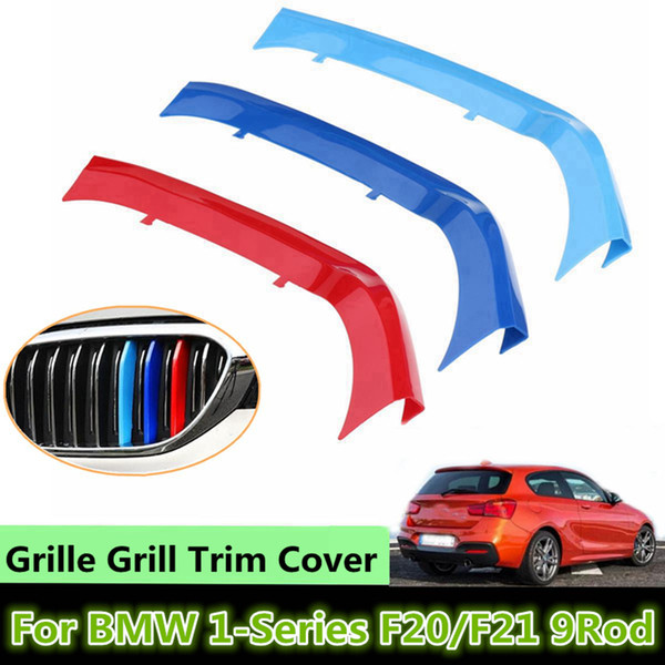 3pcs for BMW 1 Series X1 F20 F21 2015 2016 Tri-color 3D Car Styling Front Grille Grill Insert Trim Strip Cover Buckle