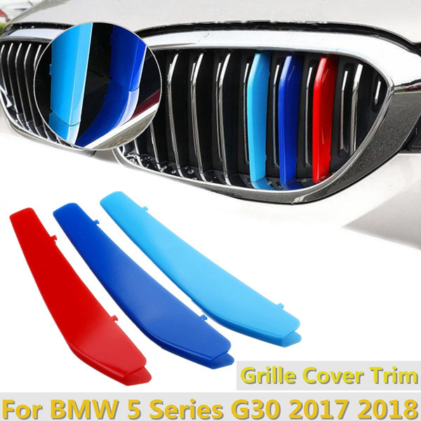 3Pcs 3D M Styling Tri-color Front Grill Center Grille Cover Trim Buckle Sticker for BMW 5 Series G30 2017 2018