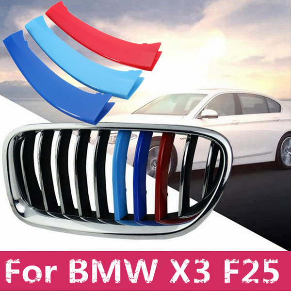 3pcs 3D Car Front Grill Center Grille Trim Strip Cover Sticker Buckle Decoration for BMW X3 F25 2011 2012 2013 2014 2015