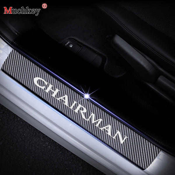 Door Threshold Plate For Ssangyong CHAIRMAN Car Door Sill Scuff Plate Carbon Fiber Vinyl Stickers Car Styling Auto Parts 4Pcs