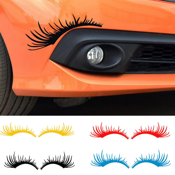 PET Car Eyelashes Sticker Fashion Cute Car Styling Stickers Black Eyelashes Vehicle Headlight Decorative Sticker On Car 1 Pair QP007