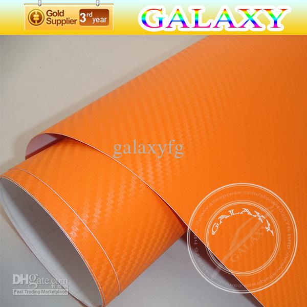 1.52*30m 3D Orange carbon fiber vinyl sheet film/ vinyl sticker for car body decoration with air drains free shipping by Fedex