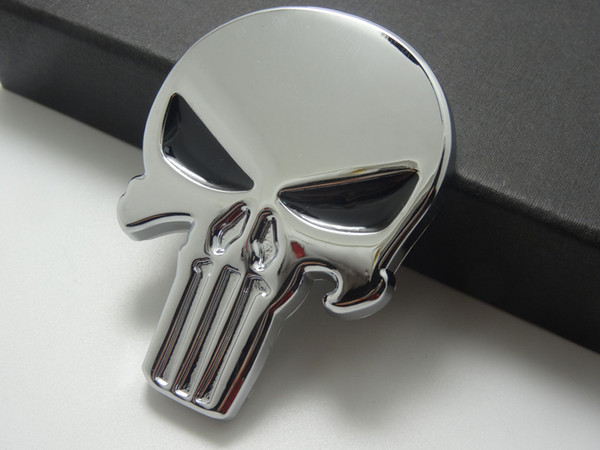 3D Punisher Decal Chrome Car Metal Skull Sticker Car Decals Stickers Silver 10pcs/Lot Free shipping