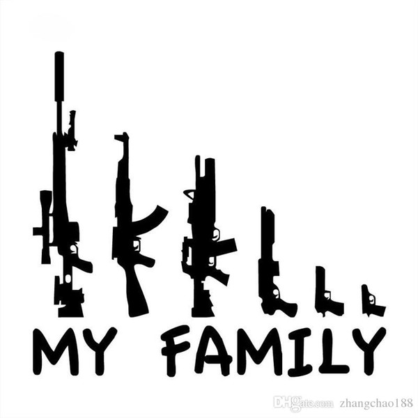 20*18.2CM MY FAMILY cartoon gun vinyl cr sticker black/silver CA-0040