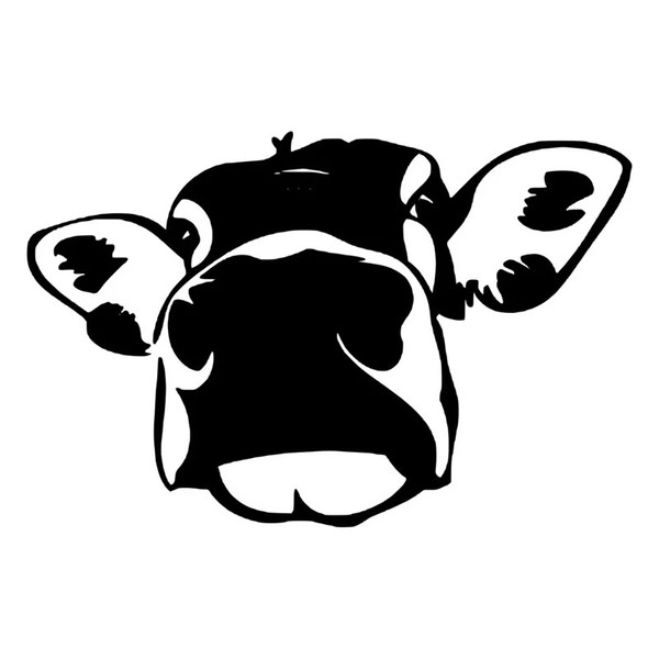 13.9*9CM Humour Funny Cow Big Face Car Sticker Interesting Decorative Vinyl Decal Car Sticker Black/Silver CA-1289