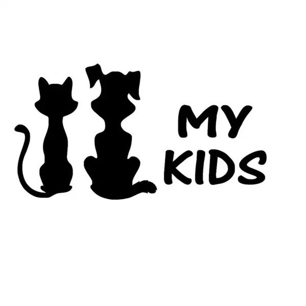 16*8.5CM My Kids Cat And Dog Cute Personality Car Styling Vinyl Decal Car Sticker Black/Silver CA-1257