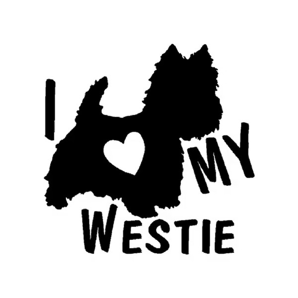 14*13.8CM I LOVE MY WESTLE Twrrier Dogs Vinyl Decal Car Sticker Black/Silver CA-1187