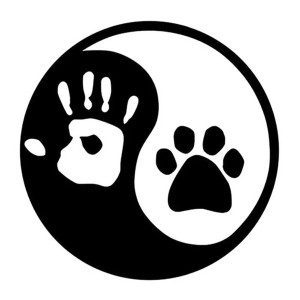 10*10CM Yin And Yang Cat Dog Footprints Palm Print Notebook Vinyl Deal Funny Cartoon Car Sticker Black /Silver CA1033