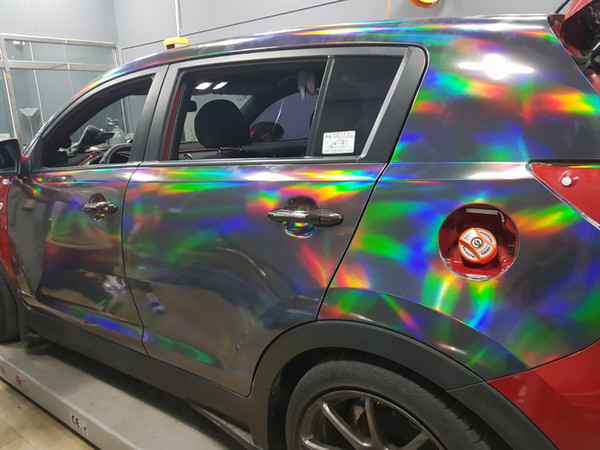 holographic chrome black Vinyl Film For car wrap with Air bubble Free Rainbow Neo black Chrome Wrap covering Foil size 1.52x20m/Roll