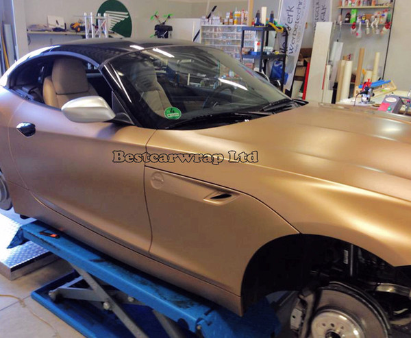 Ice champagne gold Satin Chrome Vinyl Car Wrap foil air Bubble Free vehicle wrap covering film With Low tack glue 3M quality 1.52x20m