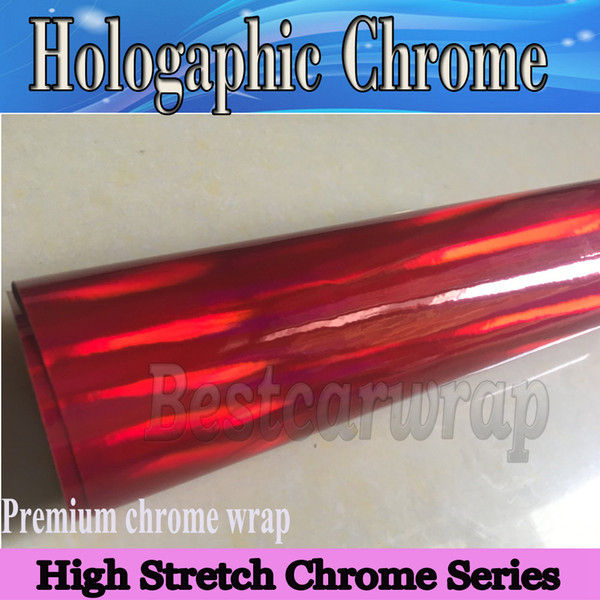 Red Chrome Holographic Vinyl Film For car Wrap Covers with Air bubble Free Rainbow Chameleon Chrome Wrap covering Foil 1.52x20m/Roll 5x67ft