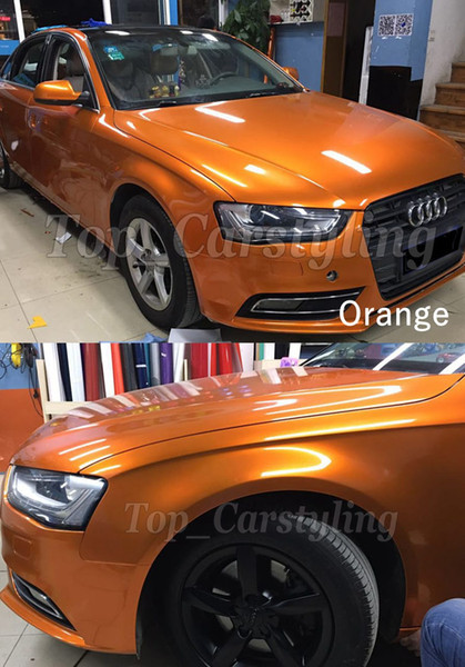 Sunset Orange Gloss Candy Metallic Vinyl WRAP Whole Car Wrap With Air bubble free Low tack glue initial 3M quality 1.52x20m/Roll( 5x65ft