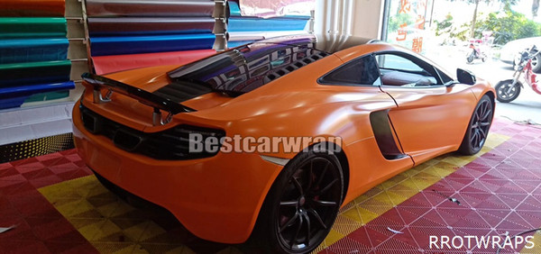 Orange Silk Satin Vinyl wrap FOR Car Wrap with air Bubble Free covering With initial Low tack glue 3M quality 1.52x20m 5x67ft