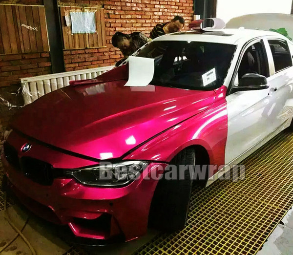 Rose Pink Candy Gloss Metallic Vinyl WRAP Whole Car Wrap With Air bubble free Low tack glue initial 3M quality 1.52x20m/Roll( 5x65ft