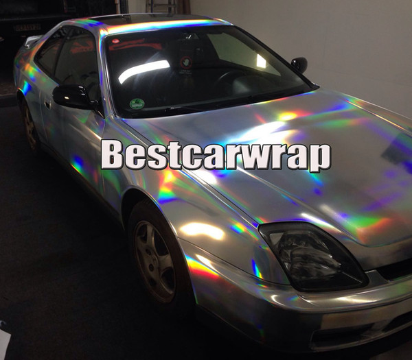 Chrome holographic silver Vinyl Sticker Air release Rainbow Car wrap foil film sign mark hologram Size:1.52*20M/Roll