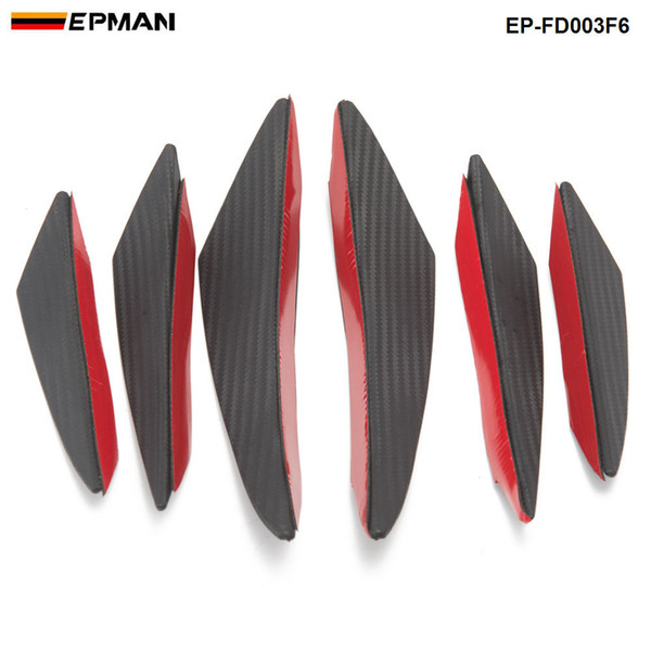 EPMAN 6pcs/lot Car Carbon Fiber Front Bumper Splitter Fins Body Spoiler Canards Valance Chin EP-FD003F6