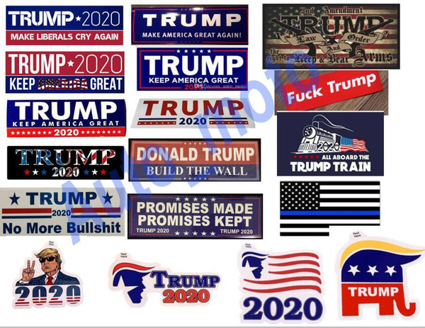 18 types New Styles Trump 2020 Car Stickers 7.6*22.9cm Bumper Sticker flag Keep Make America Great Decal for Car Styling Vehicle Paster DHL