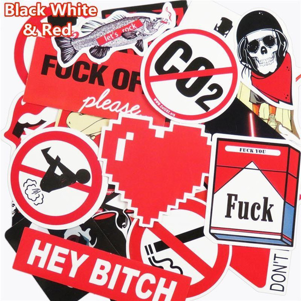 51 Pcs Black and White and Red Stickers for Laptop Fridge Phone Waterpoof Fuel Cap Creative Sticker Home decor Toy Styling Decal