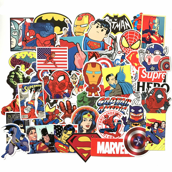 50pcs/set Super Hero Car Stickers For Car Laptop Notebook Decal Fridge Cool Car Exterior Styling HHA220