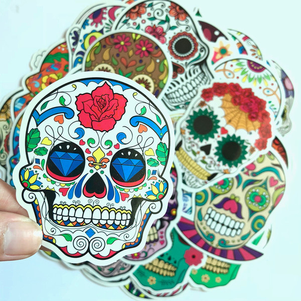 50 PCS Colorful Skull Stickers For Car Phone Laptop Fridge Bicycle Trolley Case PVC Waterproof Decal Sticker