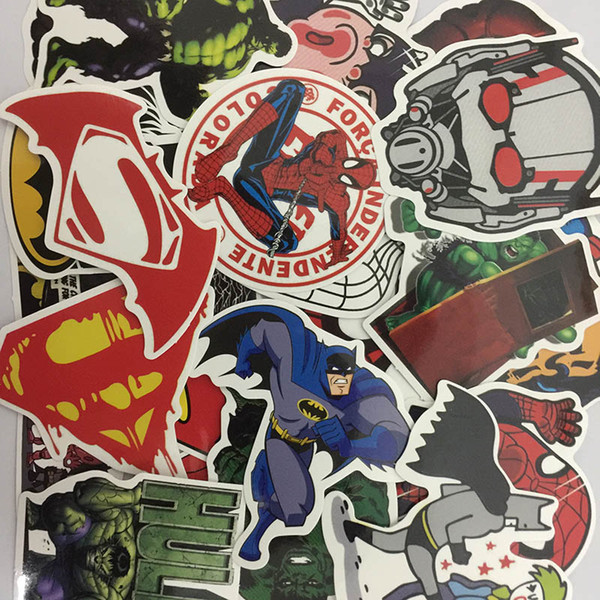 Marvel Avengers Super Hero DC Comic Car Laptop Notebook Decal Fridge Skateboard Sticker Batman Superman Hulk Iron Man logo 100pcs/set