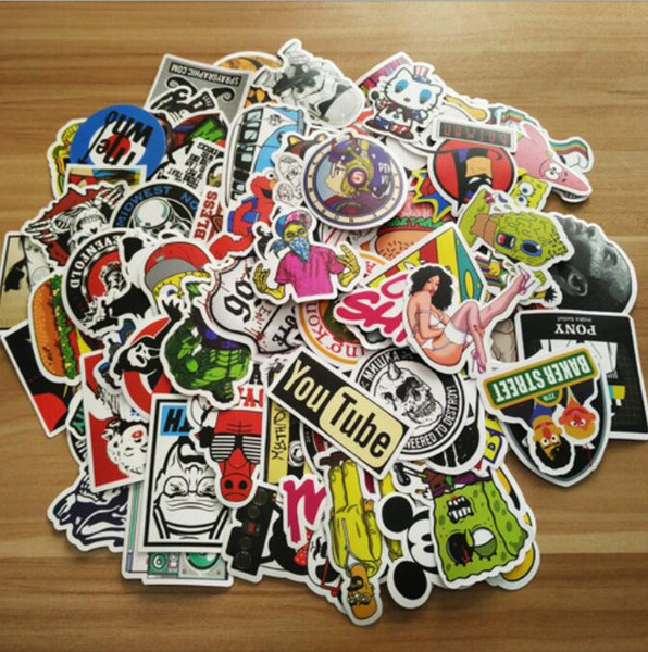 12 type hot Pack New Car Stickers Skateboard Guitar Travel Case bicycle motorcycle sticker Car decal individuality fashion sticker 100pcs