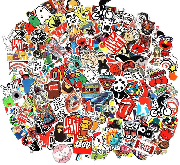 New Cool Sticker 100pcs Random Music Film Vinyl Skateboard Guitar Travel Case Sticker Door Laptop Luggage Car Bike Bicycle Stickers