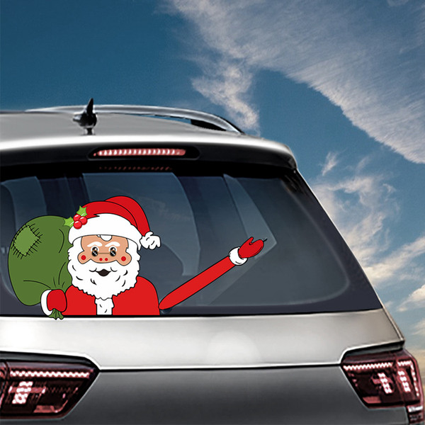 Christmas Car Sticker Santa Claus 3D PVC Waving Window Wiper Rear Windshield Decals Stickers Christmas Decorations 100pcs OOA7381-2