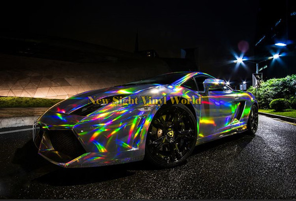 High Quality 3 Layers Rainbow Chrome Silver Holographic Vinyl Wrap Decal Bubble Free For Car Wrapping Film