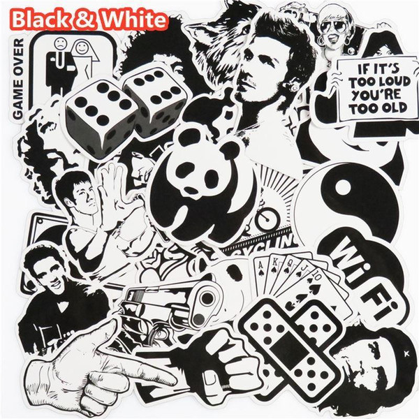 New 101 Pcs Black and White Sticker Snowboard Car Styling Sleigh Box Luggage Fridge Toy Vinyl Decal Home decor DIY Cool Stickers