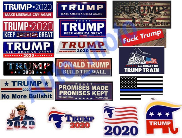 HOT 18 types New Styles Trump 2020 Car Bumper Stickers locomotive stickers Train window Home Living Room Decor Wall notebook Stickers guns