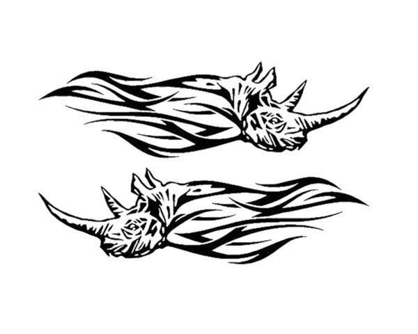 2x Tribal Rhino Flames Vinyl Car Decals A Pair Handsome And Cool Stickers