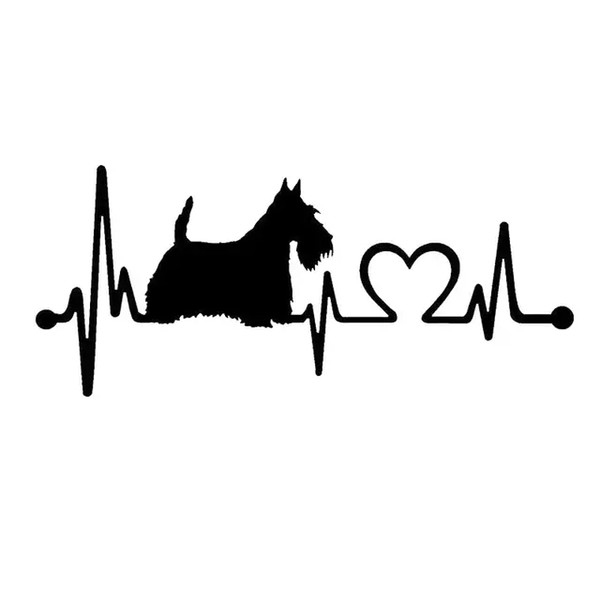 17.8*7.7CM Scotty Scottish Terrier Heartbeat Dog Vinyl Decal Car Sticker Black/Silver CA-1206