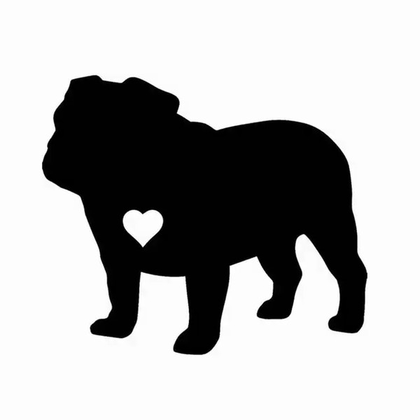 14*12.1CM Adopt Material English Bulldog Heart Silhouette Vinyl Decal Car Sticker Black/Silver CA-1197