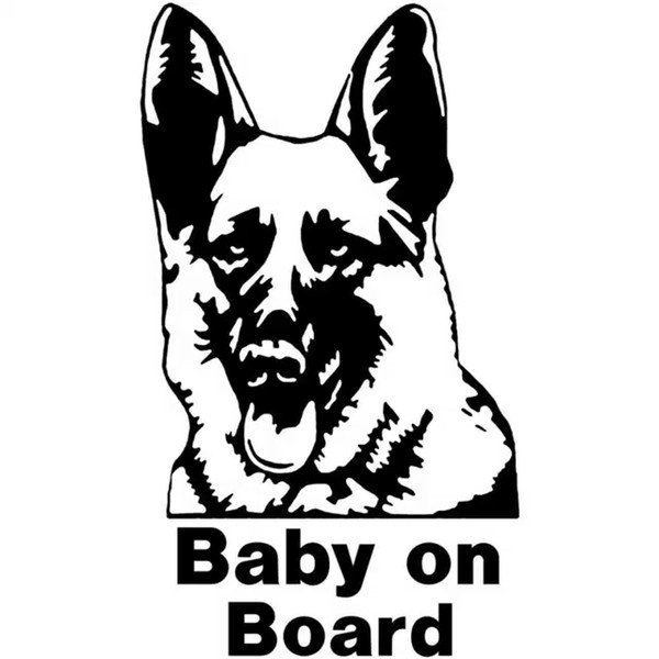 11.7*20CM German Shepherd Baby On Board Warning Cartoon Vinyl Decal Car Sticker Black/Silver CA-1209