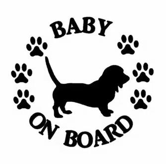 15.2*14.1CM BABY ON BOARD Basset Hound Dog Vinyl Decal Car Sticker Black/Silver CA-1205