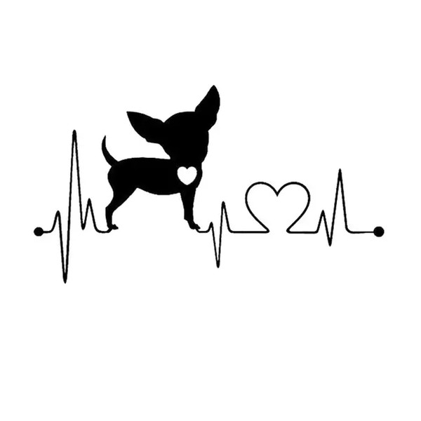 15.2*8.6CM Chihuahua Heartbeat Dog Car Styling Cute Funny Animal Vinyl Decal Car Sticker Black/Silver CA-1189