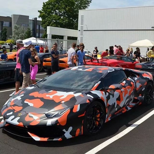 Large Orange black Camoufalge Vinyl wrap for car wrap covering Camo Truck Wrap covering foil Self adhesive sticker 1.52x30m 5x98ft