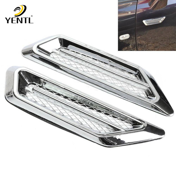 YENTL free shipping 2pcs Plastic Chrome Car SUV Air Flow Fender Side Vent Decor Stickers Accessory gule ABS Plastic Chrome Plated Universal