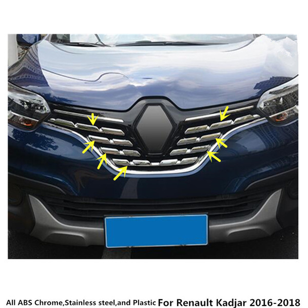 free shipping For Renault Kadjar 2016 2017 2018 car body cover protection detector ABS chrome trim Front up Grid Grill Grille Around 7pcs