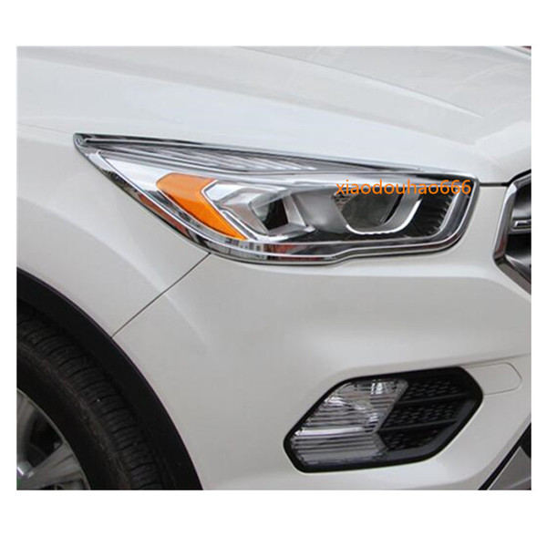 Car body styling head front light lamp frame sticker ABS Chrome cover trim 2pcs For Ford Kuga 2017 2018 2019