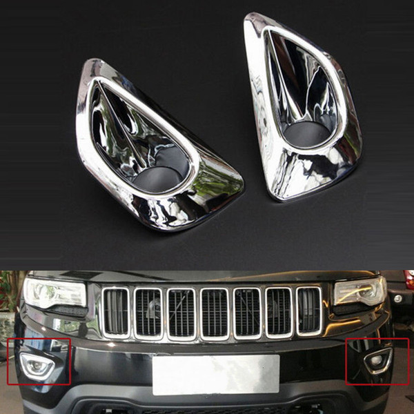 2pcs CAR AUTO Chrome Front Fog light Lamp Cover Trim Modified Frame For Jeep Grand Cherokee 2013-14