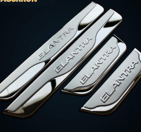 100% High quality Stainless Steel Side Door Sill Scuff Plate car Accessories For 2012 2013 2014 Hyundai Elantra