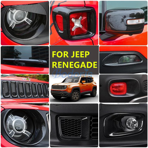 For Jeep Renegade Carbon Fiber Color Light Fog Lamp Side Mirror Wiper Daylight Handle Cover Frame Panel Car StylingAccessories