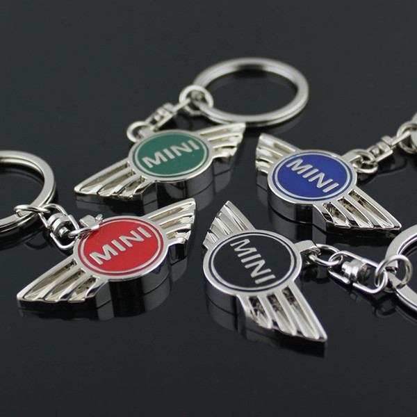 100pcs/lot 4 colors mixed, MINI COOPER alloy key chain badge emblems, 3D car Logo keychain car logo